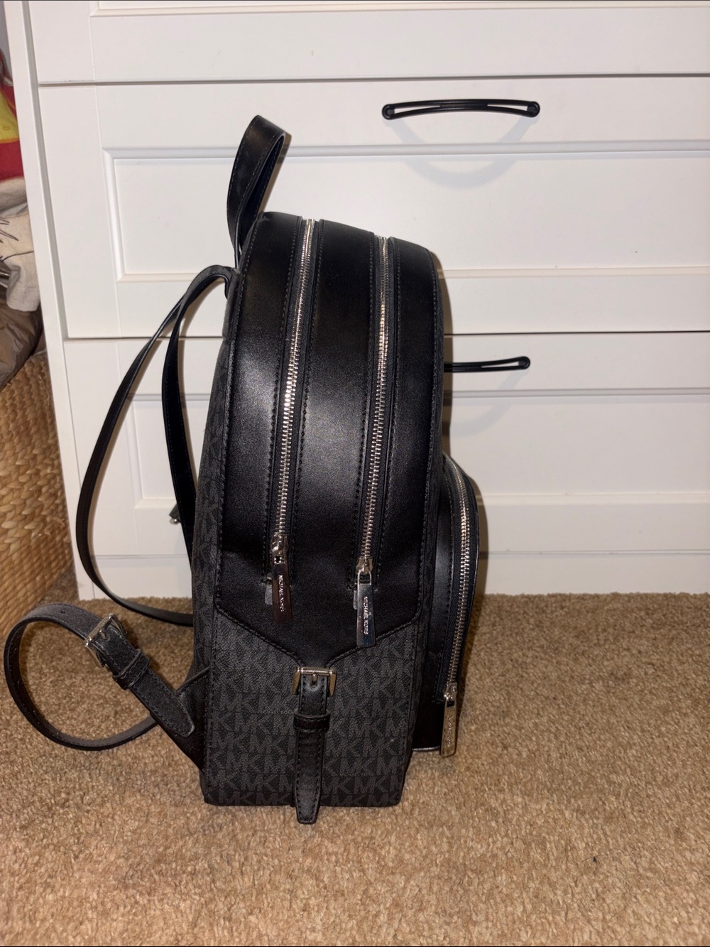 Michael Kors Black MK Signature Backpack with Front Zip Pocket - Picture 3 of 10